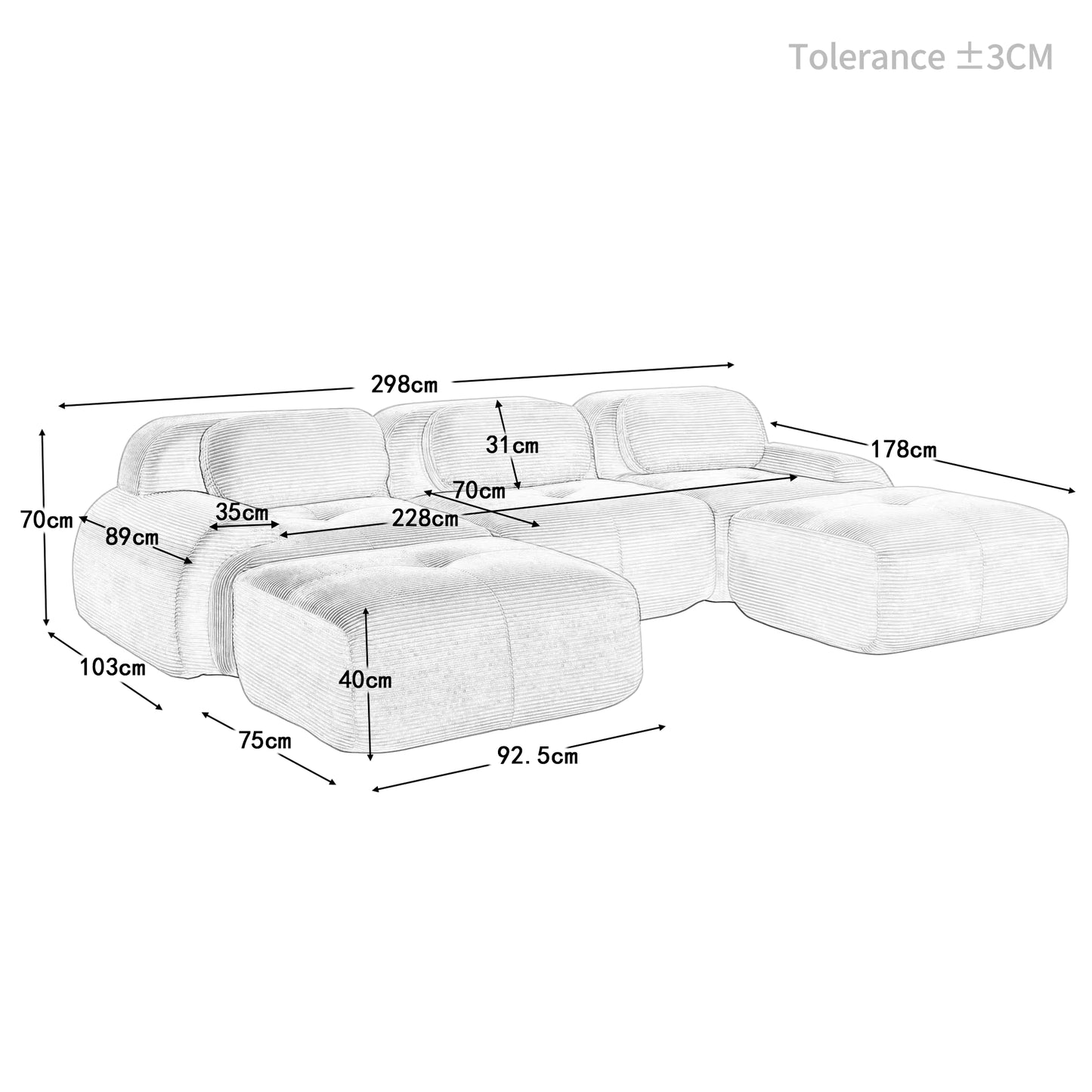 Modulares Cord-Sofa "Finca" | Full-Foam Design-Lounge