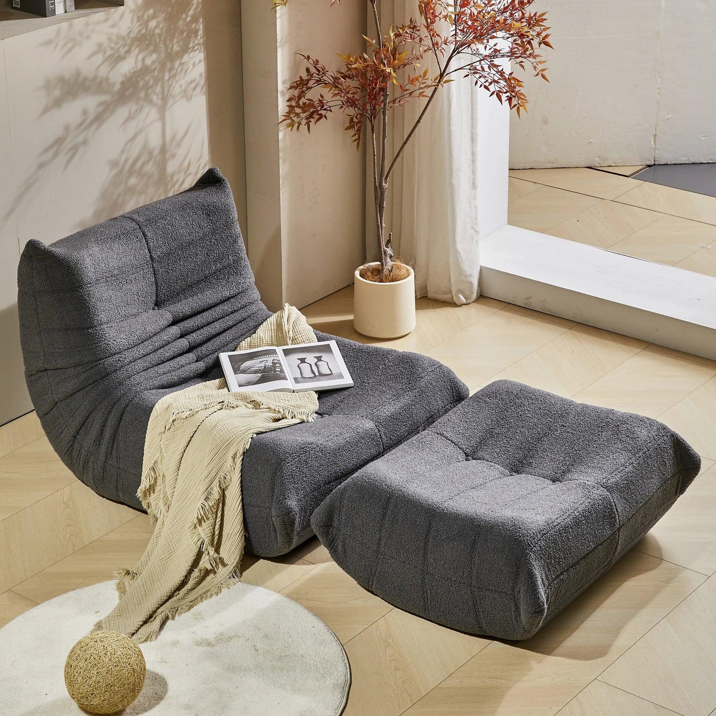 Teddy-Lounge Sessel "Cloud" | Inkl. Hocker & Premium Teddy-Fleece
