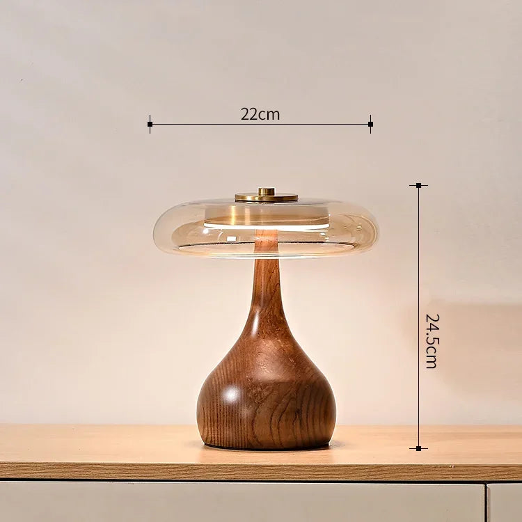 Nordic Retro Tischlampe mit Holzfuß & Glaskuppel