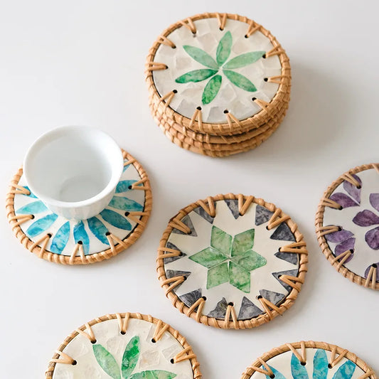 Runder Rattan-Keramik-Untersetzer – Boho-Style
