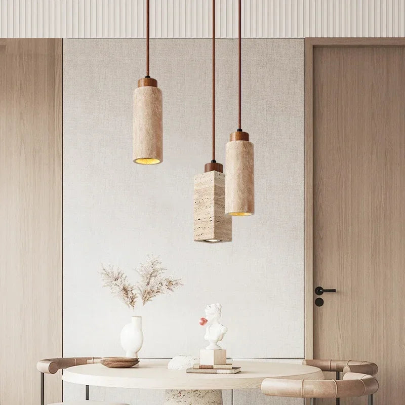 Wabi-Sabi Pendelleuchte aus Travertin