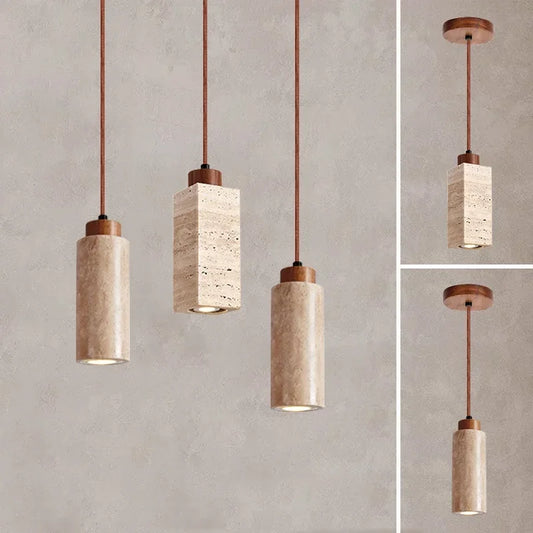 Wabi-Sabi Pendelleuchte aus Travertin