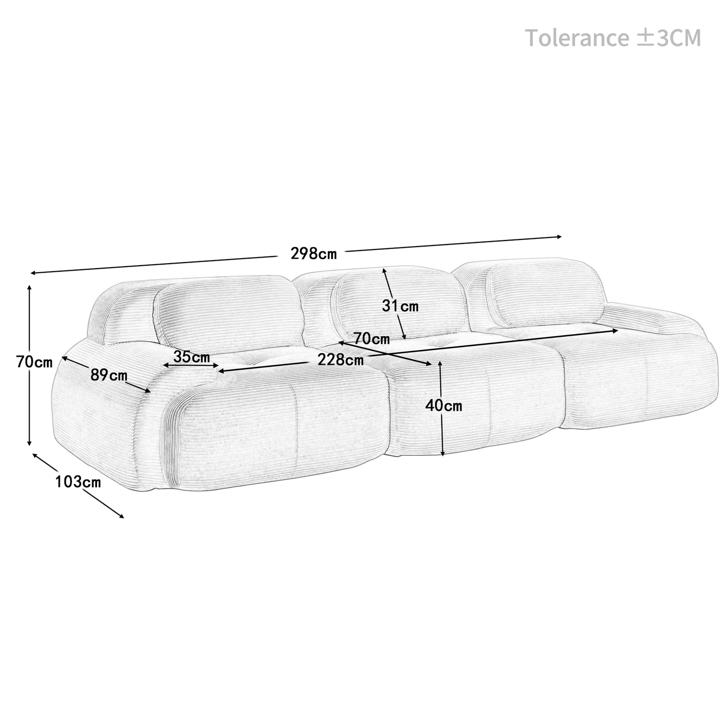 Modulares Cord-Sofa "Finca" | Full-Foam Design-Lounge