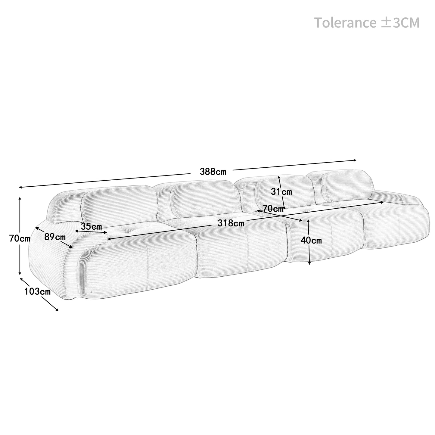 Modulares Cord-Sofa "Finca" | Full-Foam Design-Lounge