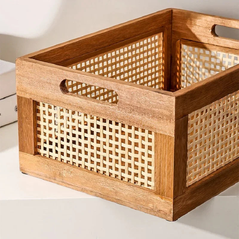 Vintage Rattan-Bambus Aufbewahrungskörbe