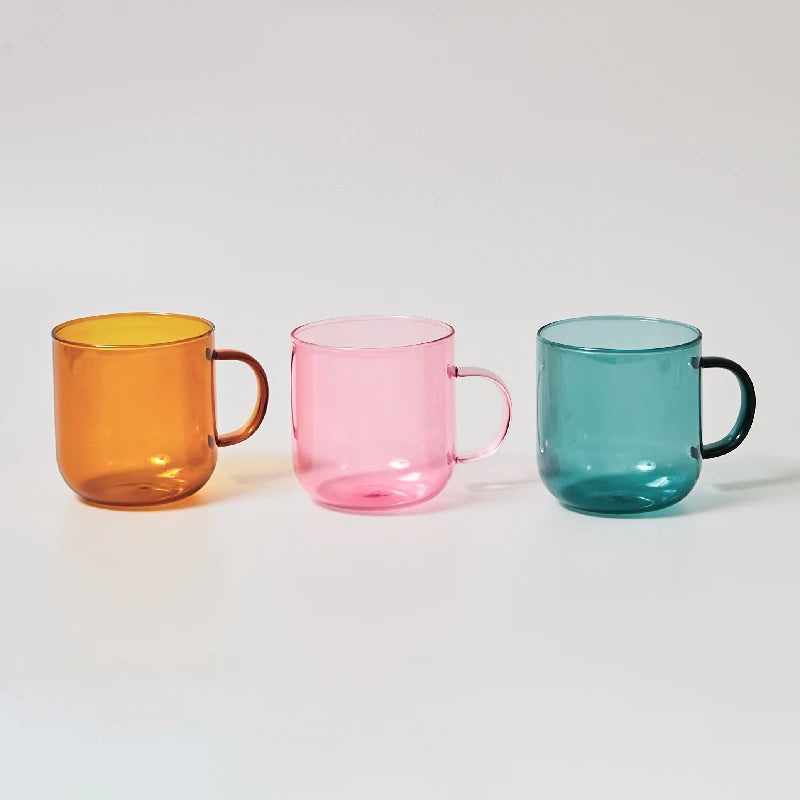AuroraGlow - Hitzebeständige, farbenfrohe Kaffeegläser mit Griff: Haushaltsmilch-Frühstückstasse, nordische moderne Becher-Trinkgläser