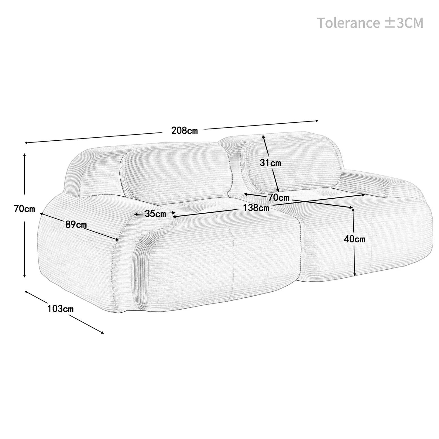 Modulares Cord-Sofa "Finca" | Full-Foam Design-Lounge