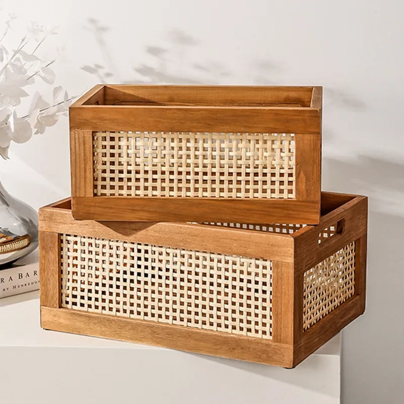 Vintage Rattan-Bambus Aufbewahrungskörbe